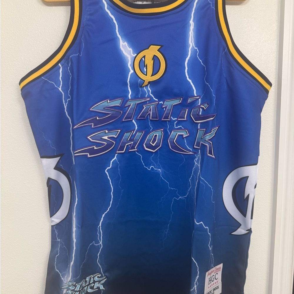 STATIC SHOCK Blue Lightening Headgear Classics Basketball Jersey ~π XL - Picture 8 of 9